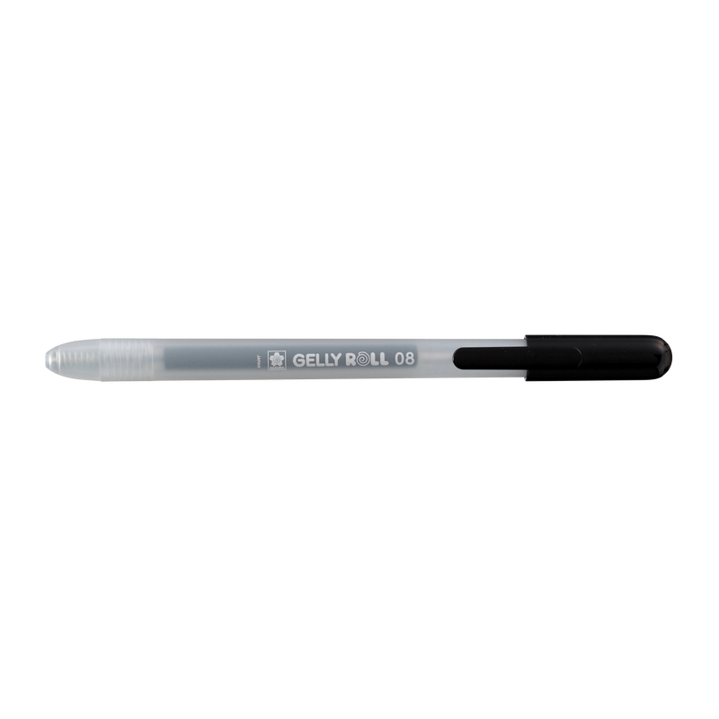 Sakura Gelly Roll Retractable 08 Black gel pen side view with the tip retracted into the frosted barrel