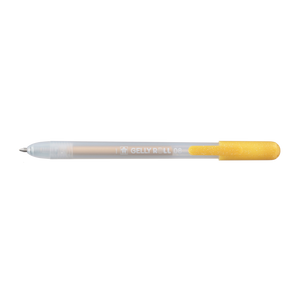 Sakura Gelly Roll Retractable 08 Gold gel pen side view with tip extended and gold clip on the plunger end