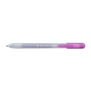 Sakura Gelly Roll Retractable 08 Metallic Purple gel pen side view with tip extended and metallic purple clip on the plunger end