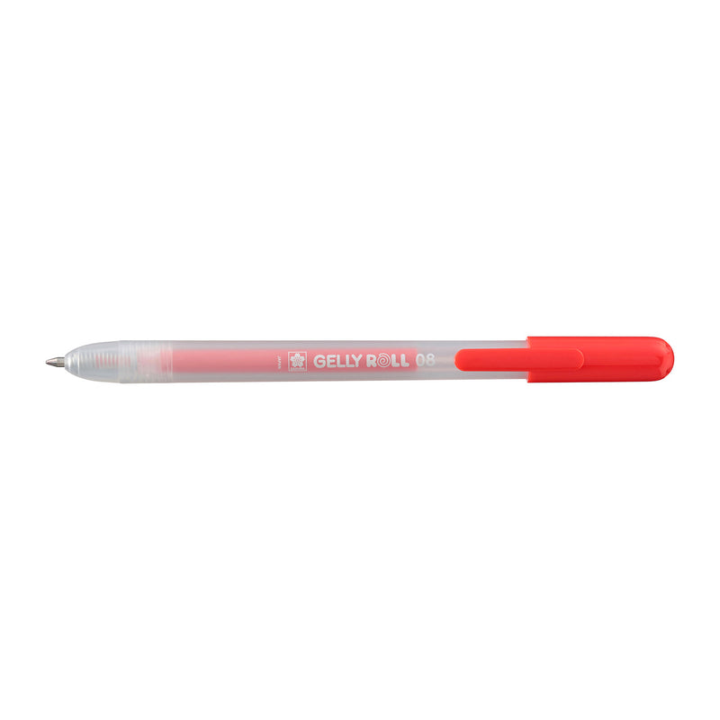 Sakura Gelly Roll Retractable 08 Red gel pen angled view with the writing tip out