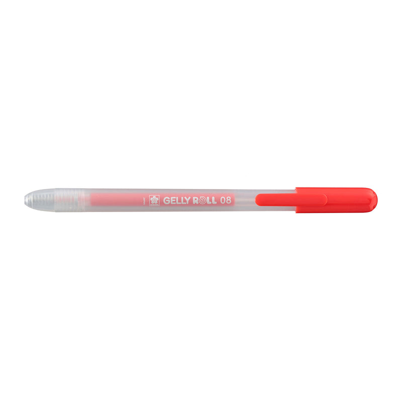 Sakura Gelly Roll Retractable 08 Red gel pen with tip retracted, barrel printed GELLY ROLL 08