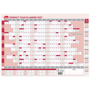 Sasco 2027 Compact Year Planner 594 x 420mm shown front on, the full year to view grid, photographed flat against a plain background.