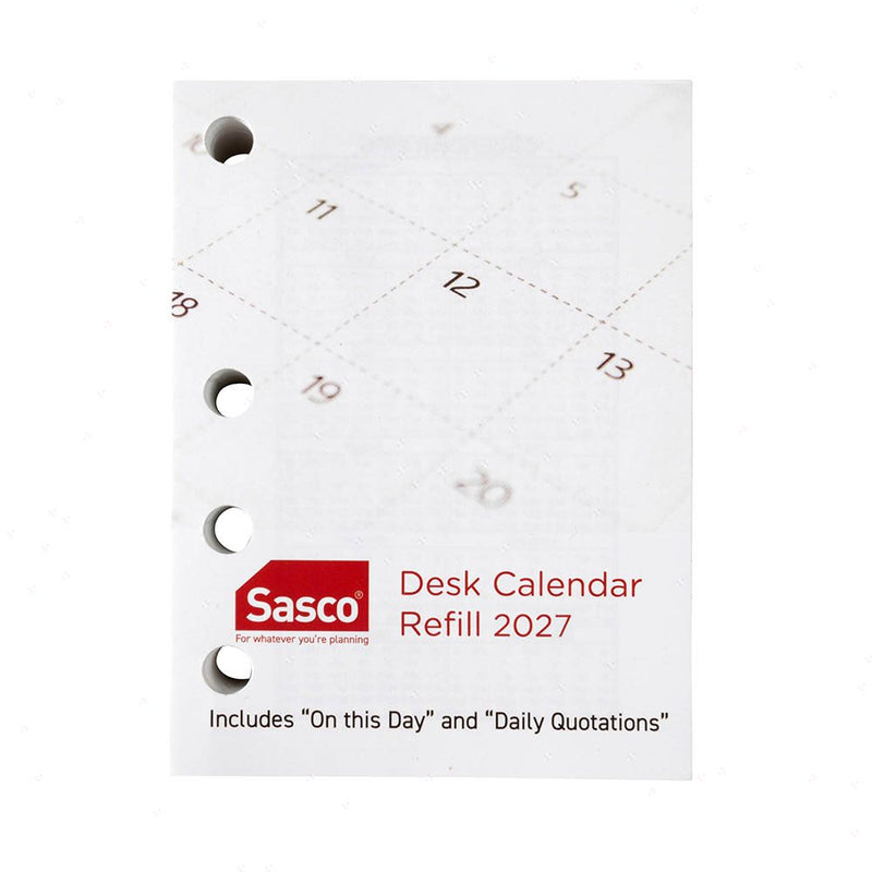 Sasco 2027 Desk Calendar Refill Side Opening 102 x 76mm shown front on, the tear off refill sheets, photographed flat against a plain background.