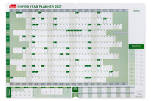 Sasco 2027 Enviro Year Planner 610 x 870mm shown front on, the full year to view grid, photographed flat against a plain background.