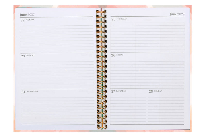 Sasco Life Design Nova Diary 2027 A5 Week To View opened to show the printed week to view interior pages and the dated planning grid.
