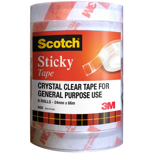 Scotch 502 Sticky Tape 24mm x 66m Clear Pack of 6