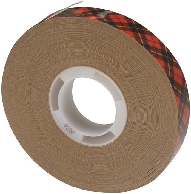 Scotch ATG 924 roll shown at an angle with its tan liner, plaid edge and 924 marking on the core, on a plain white background.