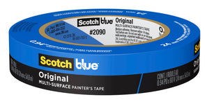 Single roll of ScotchBlue Original Multi-Surface Painter's Tape 2090, 24 mm wide, with a blue, black and yellow label reading contents one roll, 24 mm x 54.8 m, on a white background.