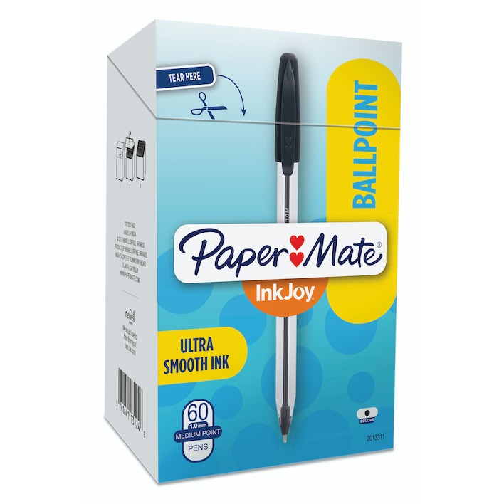 Papermate Inkjoy 50ST Capped Ballpoint Pen Medium 1.0mm Black Box of 60