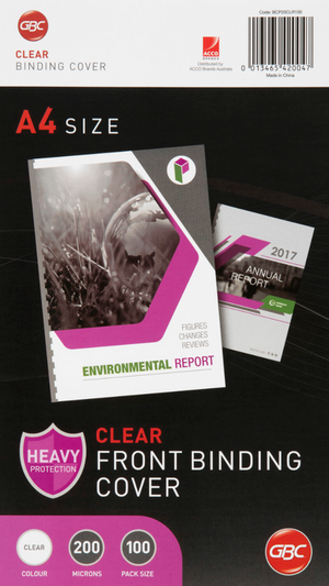 GBC Binding Cover A4 Clear 200 Micron Pack of 100