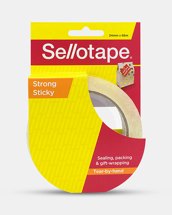 SELLOTAPE 12mm x 66m Clear Tape Roll - front view showing clear glossy sticky tape roll