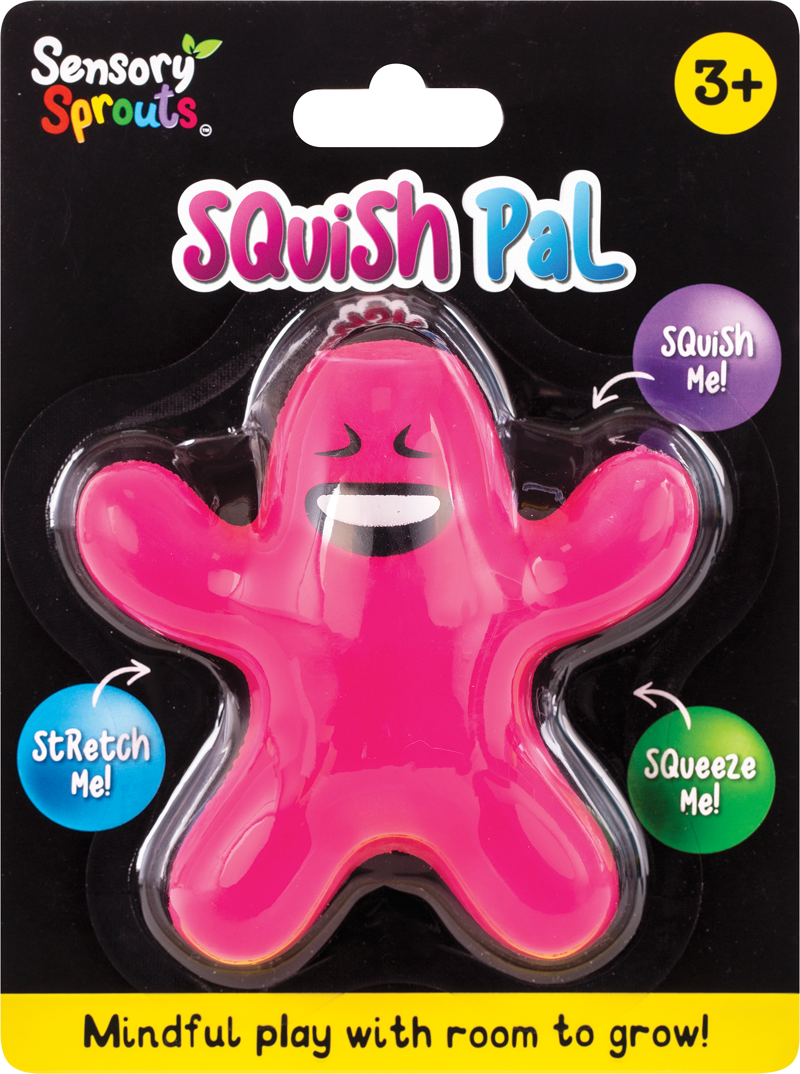Pink Squish Pal shown from a second angle, highlighting the moulded face detail and soft rounded body shape.