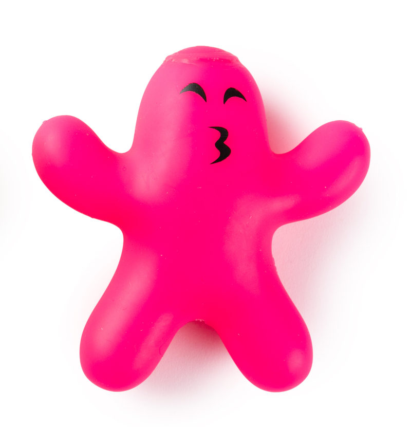 Pink Squish Pal stretch fidget, a soft rounded figure with a winking smiling face, shown upright on a white background.