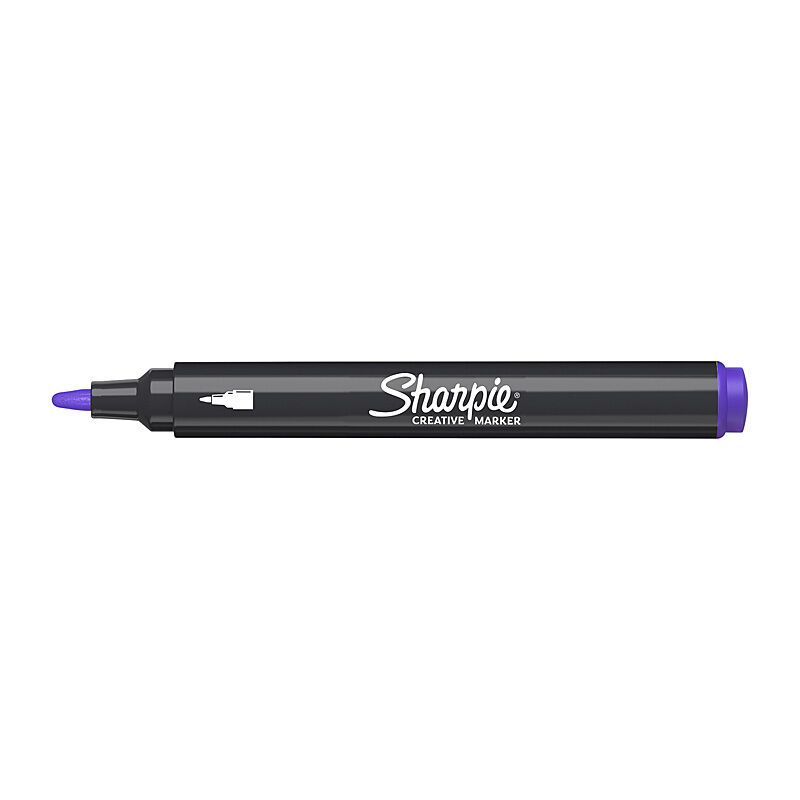 Single Sharpie Creative Marker in lilac with the cap removed, showing the lilac bullet tip and end cap on a white background; one of the 6 markers in the box