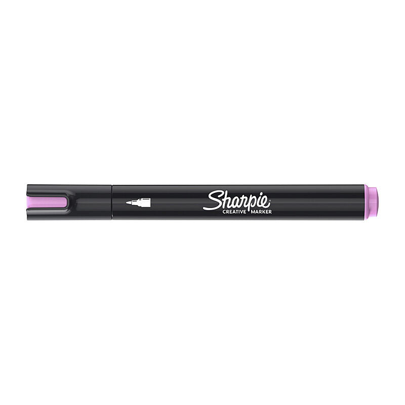 Single Sharpie Creative Marker in rose pink with the cap on, showing the rose pink cap window and end cap, on a white background; one of the 6 markers in the box