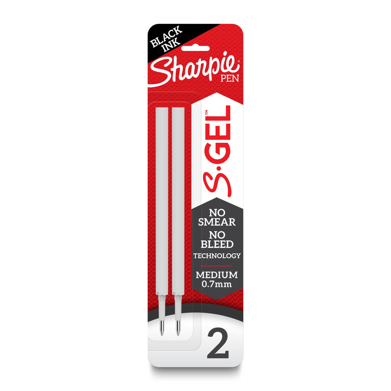 Alternative pack artwork for the Sharpie S-Gel 0.7mm black two-refill pack with a Black ink banner and a large number 2