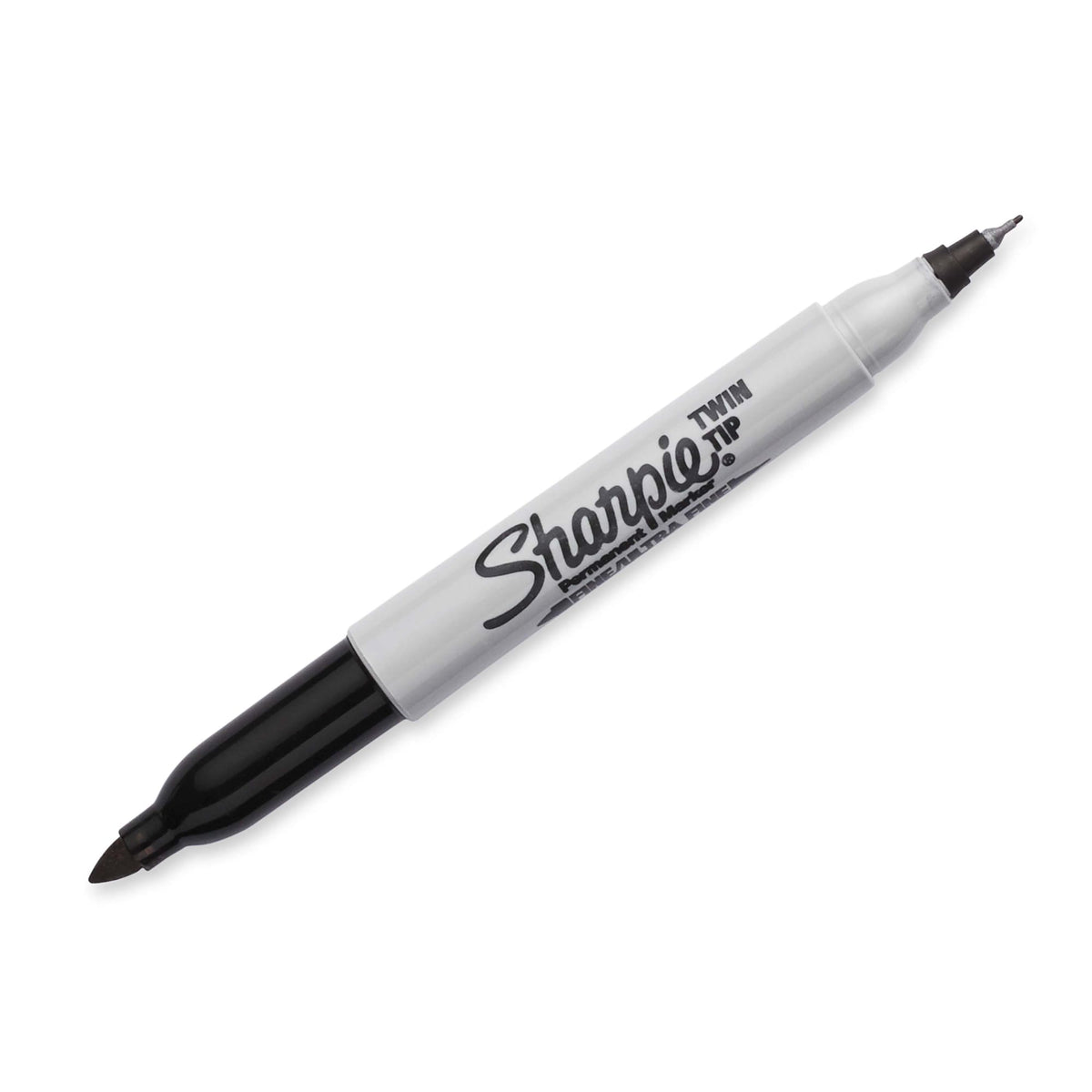 Sharpie Twin Tip marker uncapped, showing the fine point at one end and the ultra fine point at the other.