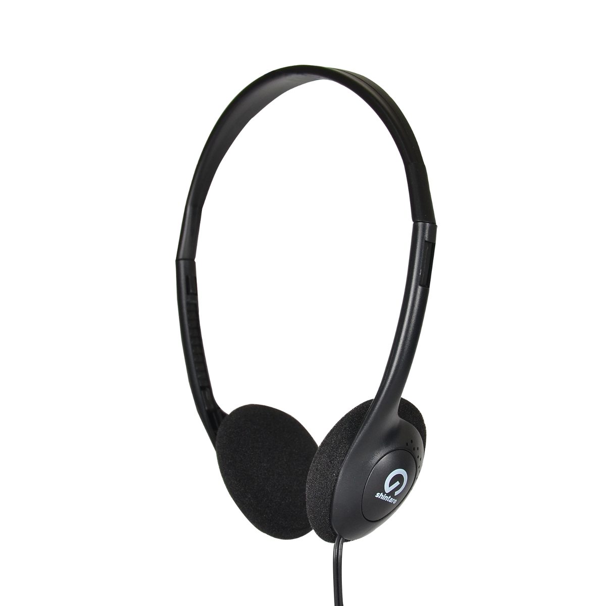 Shintaro SH-101 black lightweight headphones shown without the cable, highlighting the slim adjustable headband and round soft ear covers