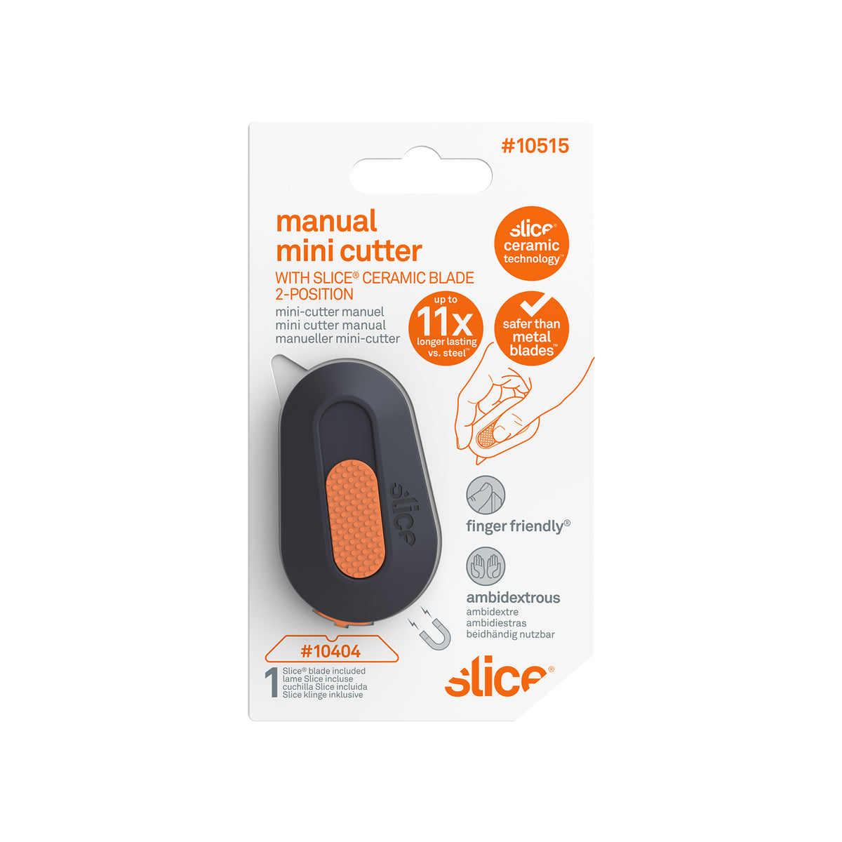 Slice 10515 manual mini cutter on retail card, 2-position, with one #10404 blade included