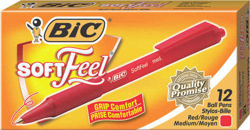 BIC 91437 SoftFeel Retractable Ballpoint Pen Medium Red Box of 12