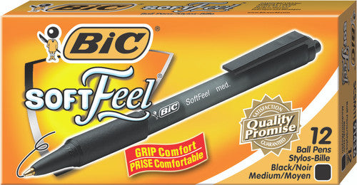 BIC 91435 SoftFeel Retractable Ballpoint Pen Medium Black Box of 12