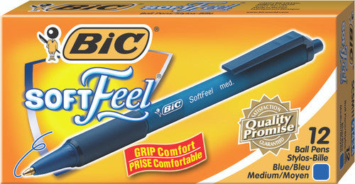 BIC 91433 SoftFeel Retractable Ballpoint Pen Medium Blue Box of 12