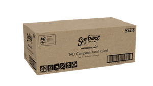 Sorbent Professional carton for reorder code 25419 Performance Plus TAD Compact Hand Towel, printed 1 ply, 120 sheets and 20 packs