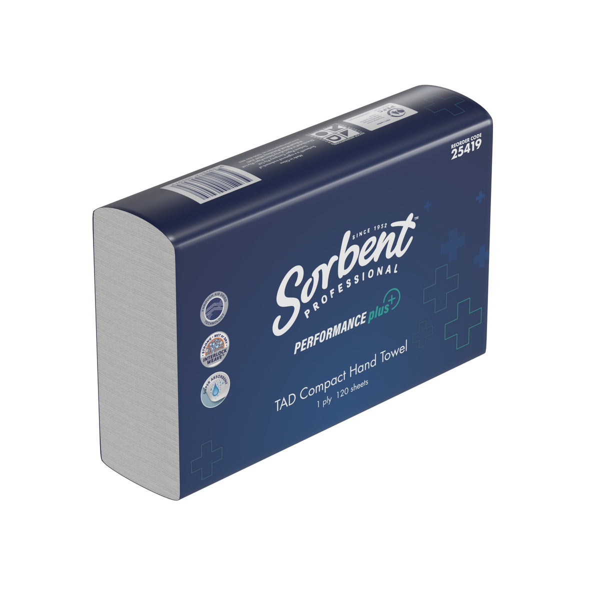 Sorbent Professional Performance Plus Compact pack angled to show the folded towel stack