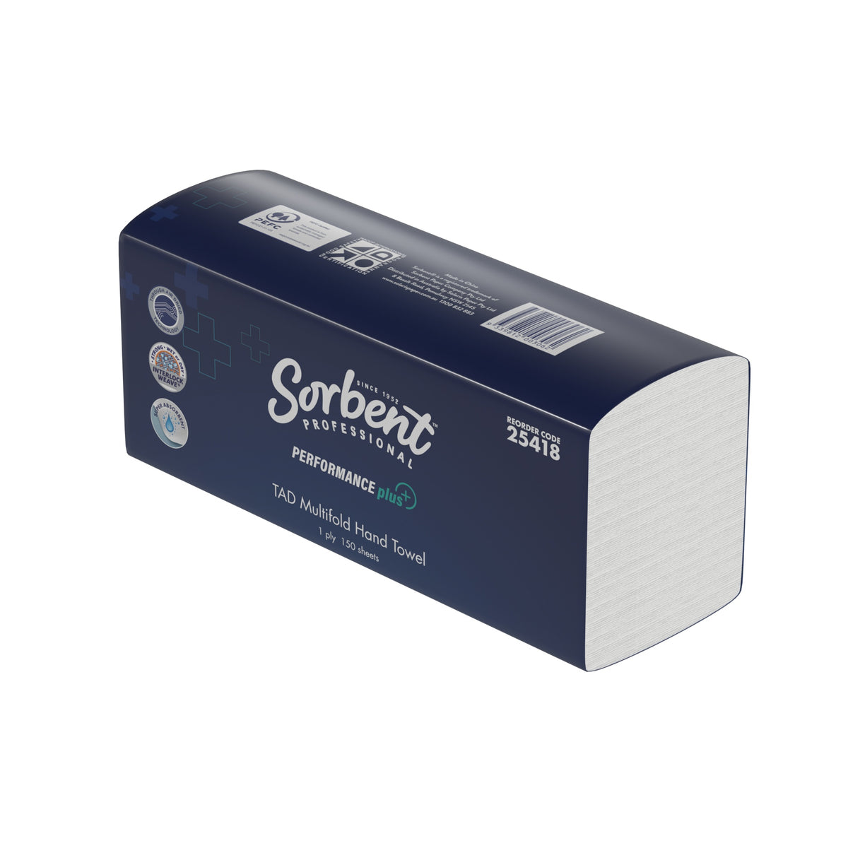 Sorbent Professional Performance Plus TAD Multifold pack from the side, reorder code 25418