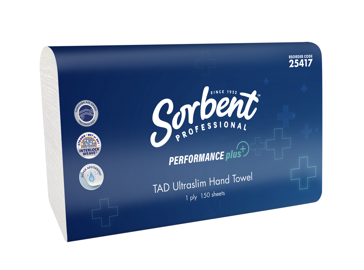 Front of the Sorbent Professional Performance Plus Ultraslim pack wrapper, 1 ply 150 sheets