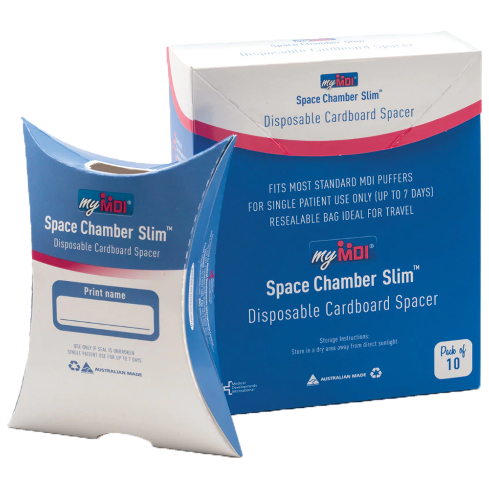 Space Chamber Slim Disposable Cardboard Spacer 10.5 x 14.2cm single-patient-use spacer for standard puffer inhalers