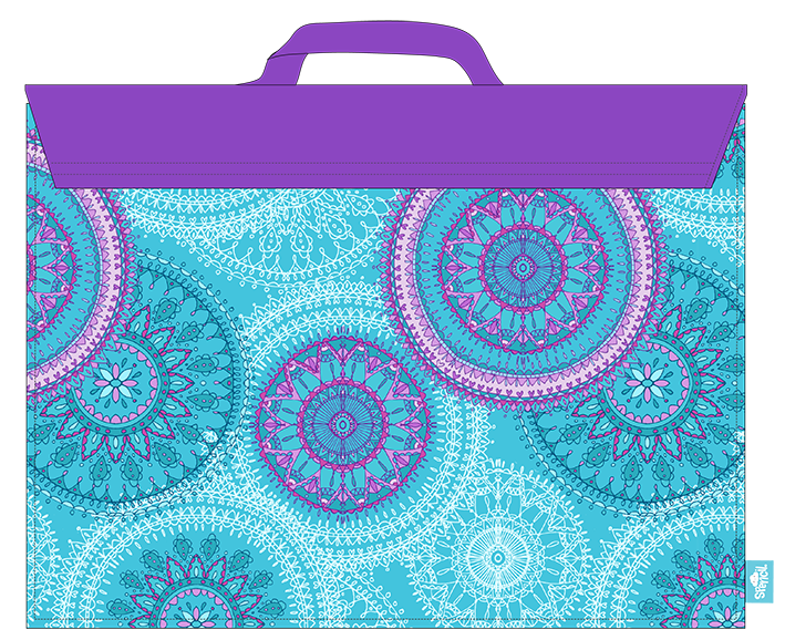 Back of the Spencil Amethyst Spirit library bag with the horse and mandala print running across the panel beneath the plain fold-over flap and top handle