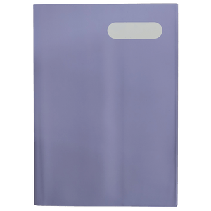 Spencil Lavender A4 Book Cover Pack of 6: front of cover on a book, plain muted lavender cover, with name and subject label