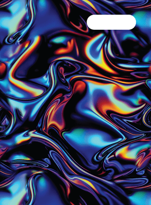 Spencil Metallic Waves Scrapbook Cover Pack of 6: front artwork, glossy-look ripples of blue, purple and orange, with white name and subject label cut-out