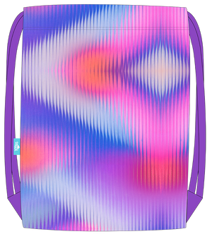 Spencil Prism Pop Drawstring Bag front with blurred pink, violet and blue holographic ripple