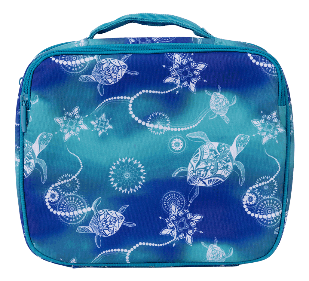 Back of the Spencil Turtle of Life Big Cooler Lunch Bag showing the full sea turtle print on the rear panel