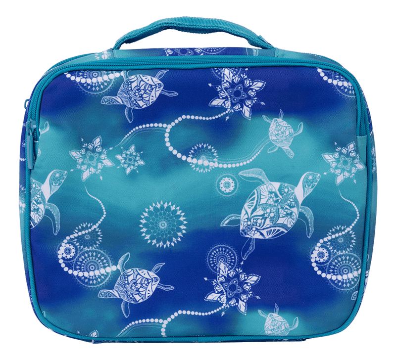 Back of the Spencil Turtle of Life Big Cooler Lunch Bag showing the full sea turtle print on the rear panel