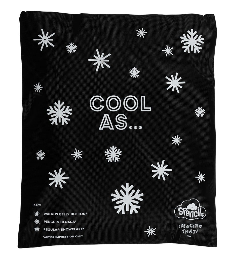 Big Chill Pack in its black fabric cover printed with white snowflakes and the words Cool As, supplied with the Spencil Wani-Wani Watina lunch bag