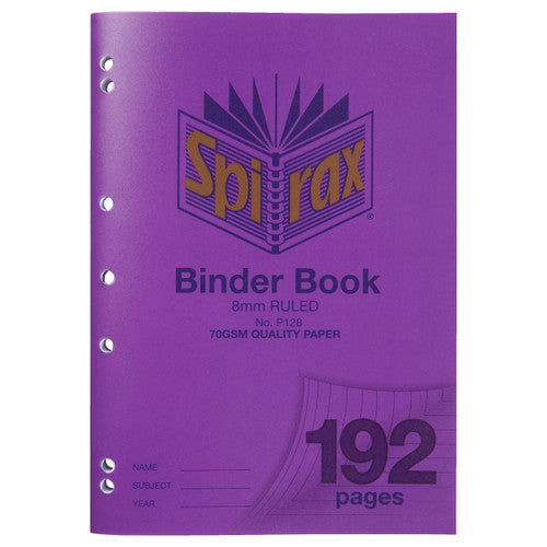 Pack of 5 Spirax 128 A4 binder books fanned out showing staple binding and 7-hole punched side opening