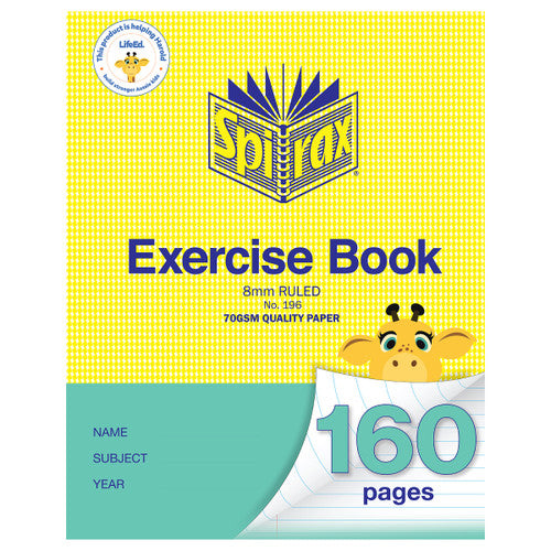 Spirax 196 yellow exercise book with 8mm ruling open flat showing 160 pages, 225x175mm format