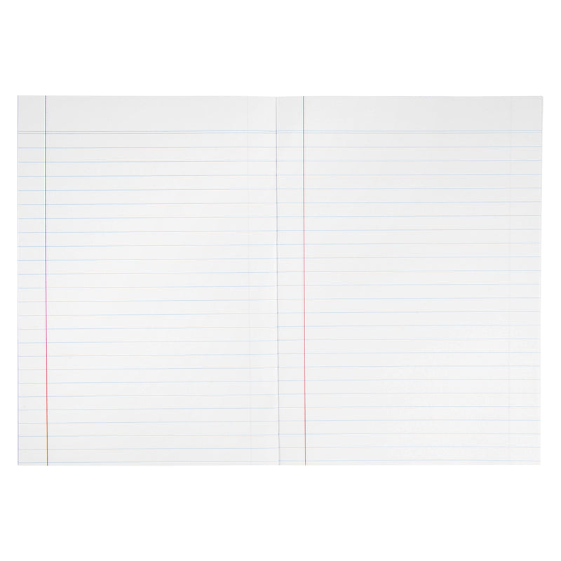 Open double page view of the Spirax 210 Exercise Book displaying clean 11mm ruled pages with generous writing space, ideal for note taking, assignments and everyday schoolwork.