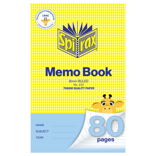 Spirax 222 Memo Book 165x100mm 80 page 8mm ruled yellow cover pack of 20