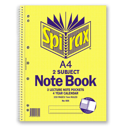 Spirax 2 subject A4 spiral notebook with side opening showing ruled pages and cardboard divider