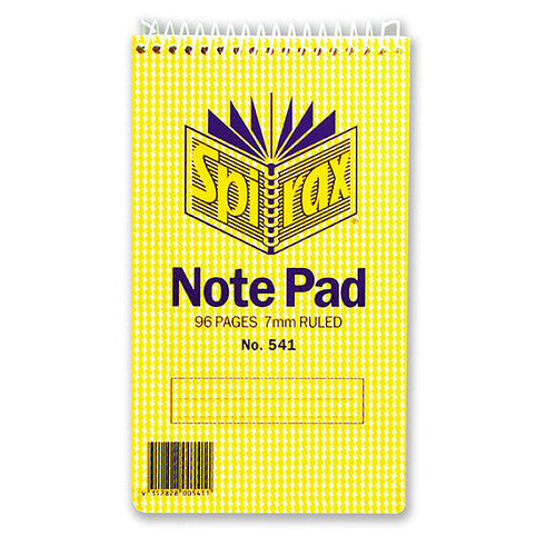 Spirax 55241 spiral notebook 541 series top opening 147 x 87mm 96 pages 7mm ruled - white spiral, cardboard cover