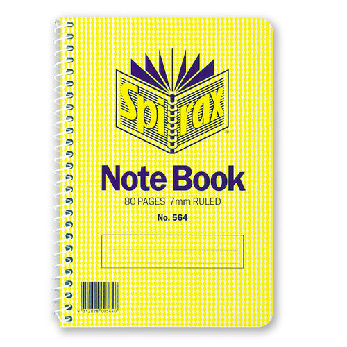 Spirax 56051 564 spiral notebook side opening 167 x 114mm 80 pages 8mm ruled - white spiral, cardboard covers