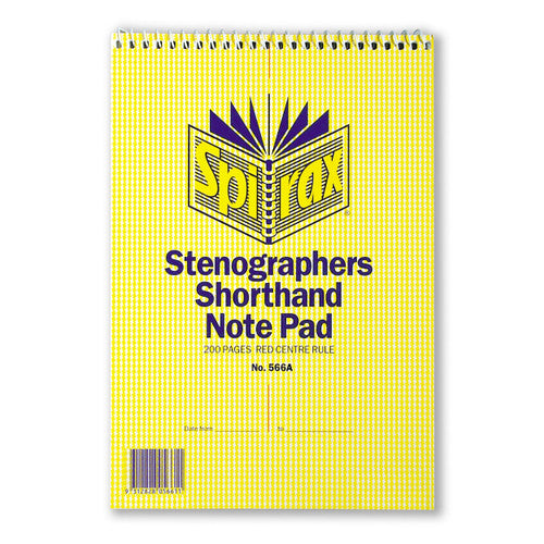 Spirax 56054 566A stenographers notebook top opening 225 x 152mm 200 pages - red ruled centre margin, white spiral