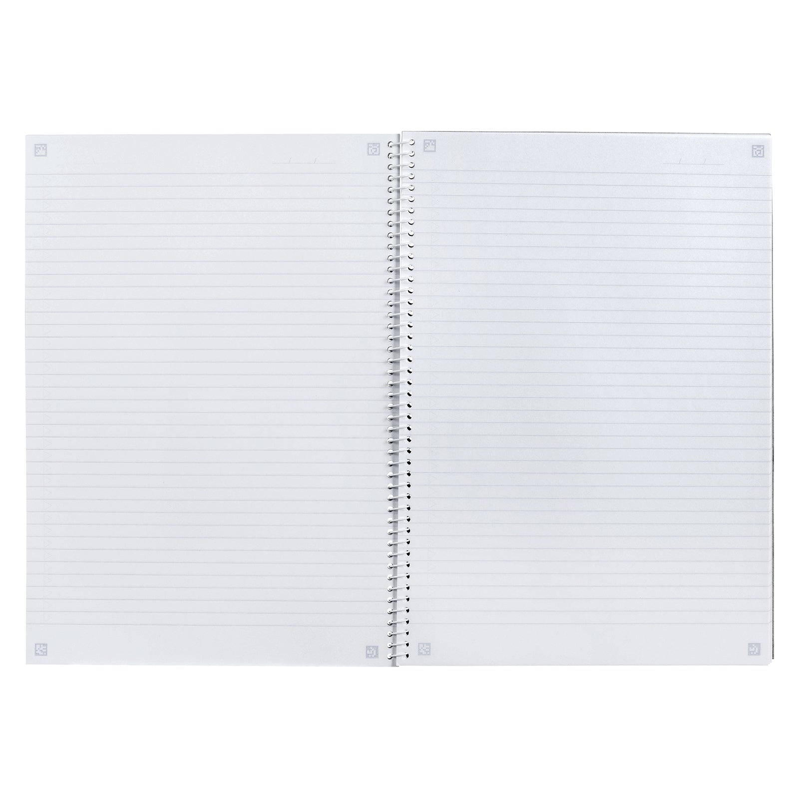 Open Spirax 595A side opening notebook displayed on a white background, showing the spiral binding, ruled pages and wide A4 writing layout for neat note taking.
