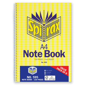 Spirax 595 A4 side opening spiral notebook with card cover, front view on white background