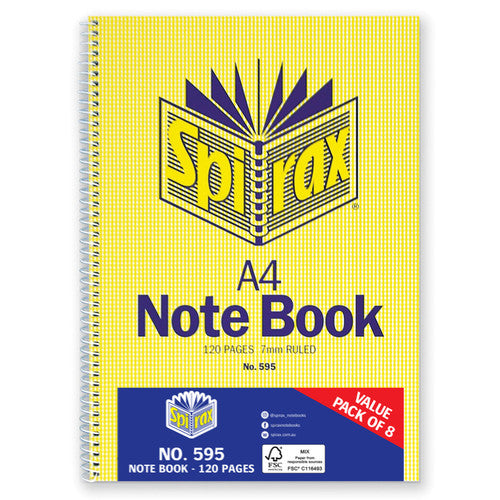 Spirax 595 A4 side opening spiral notebook with card cover, front view on white background