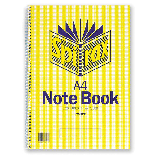 Spirax 595 A4 side-opening spiral notebook with cardboard cover, 120 ruled pages, pack of 10